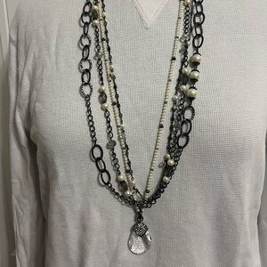 Y2K Black and Silver Multi-Strand Necklace